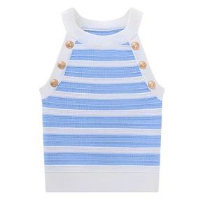 DAIMARAN Ghana Women's Tank Top Blouse Halter Slim Striped Sleeveless  Blue S